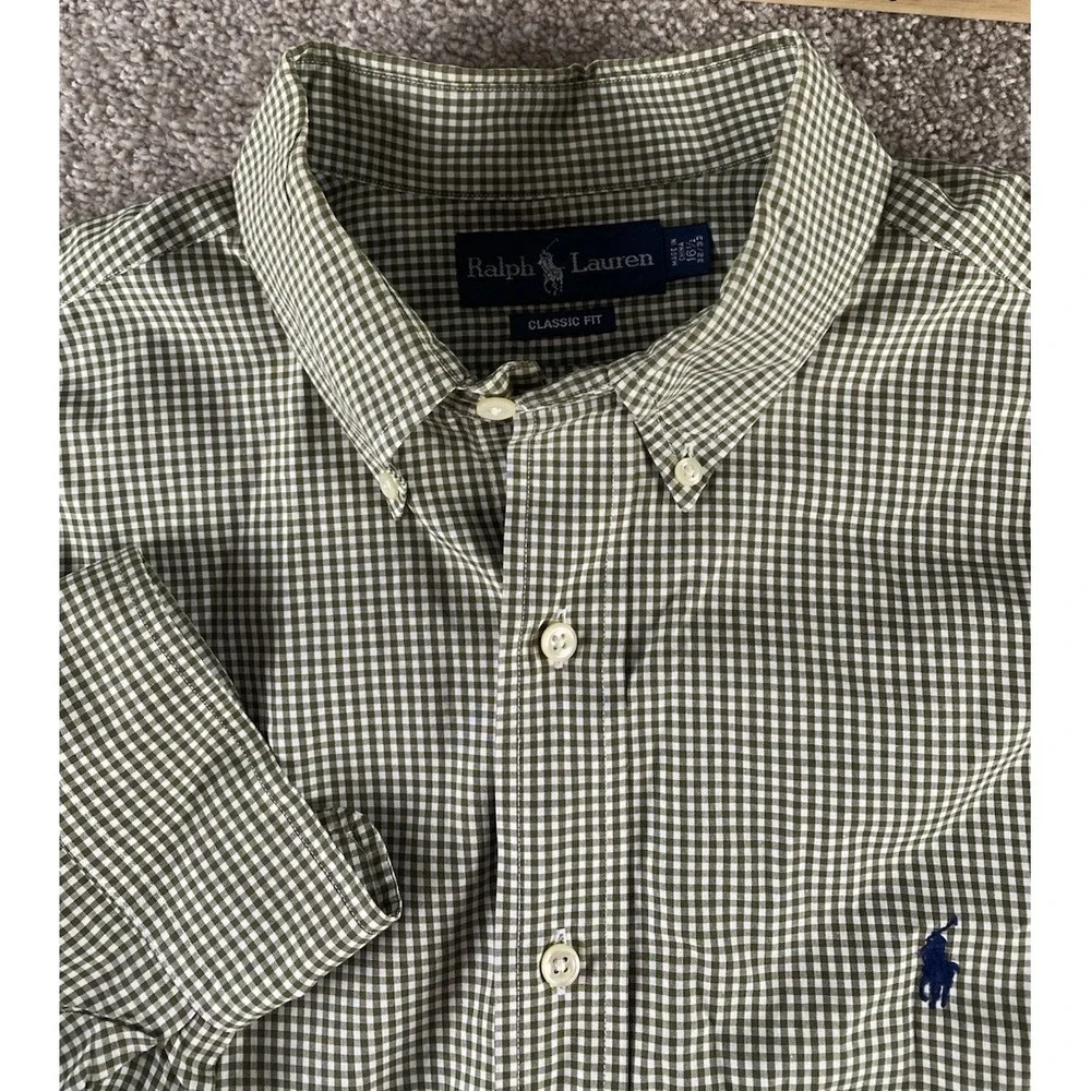 Polo Ralph Lauren Green Striped Shirt Cotton 16.5-34/35 Blue Pony Preppy Men XL